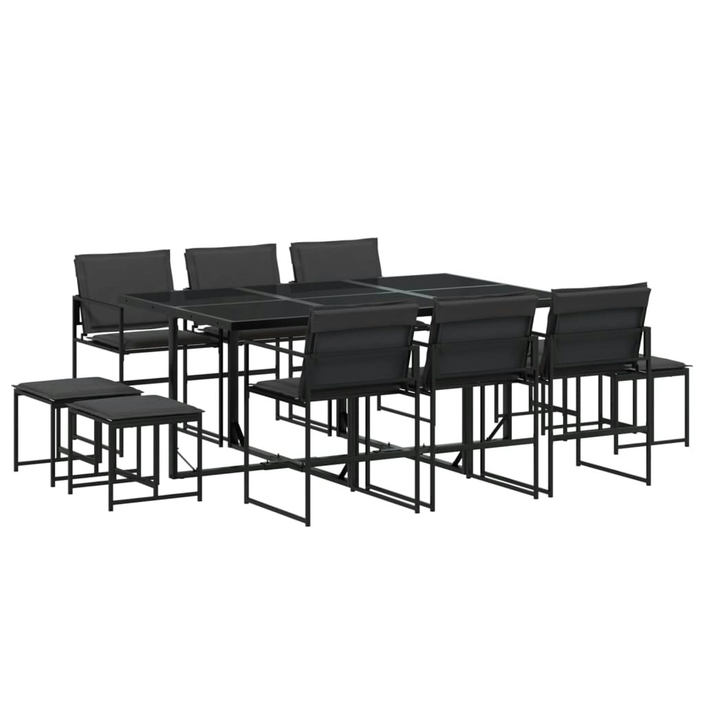 11 Piece Garden Dining Set with Cushions Black Textilene 3295084