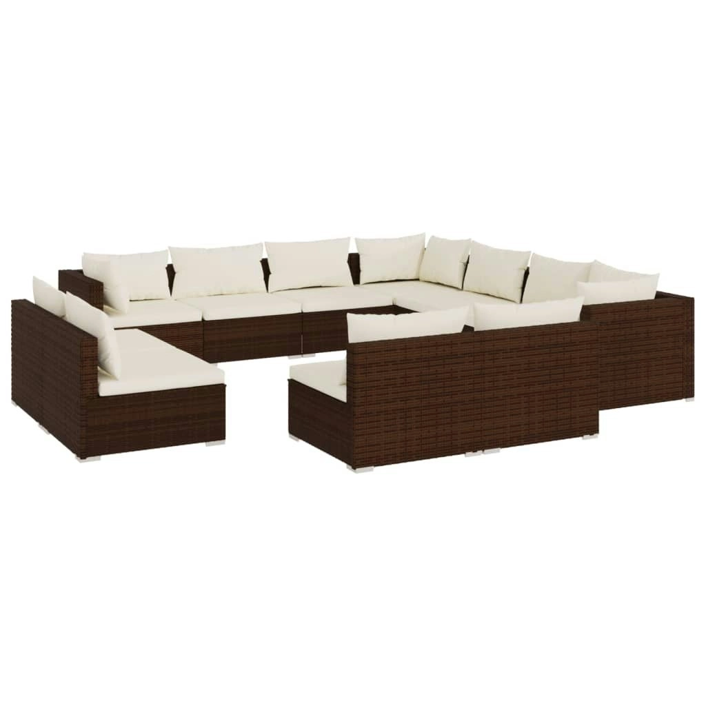 11 Piece Garden Lounge Set with Cushions Brown Poly Rattan 3102826