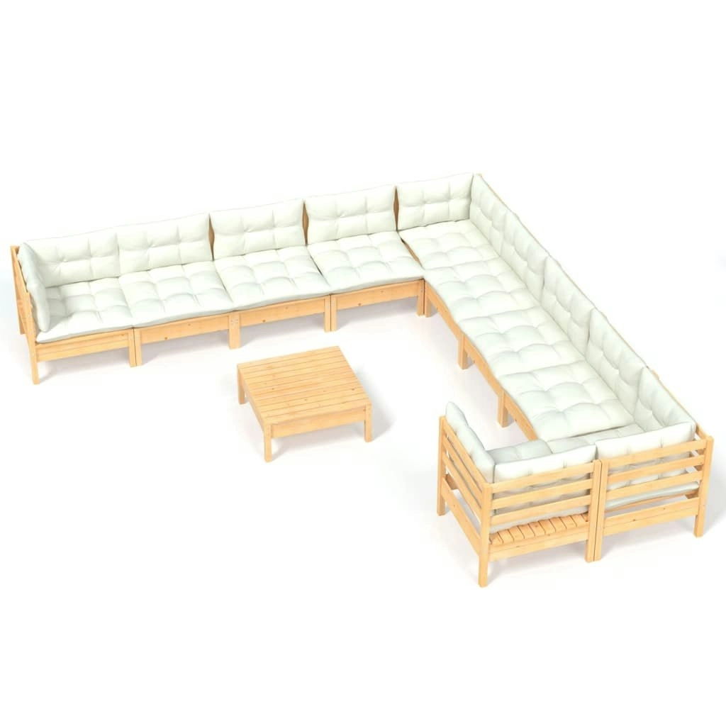 11 Piece Garden Lounge Set with Cream Cushions Pinewood 3097013