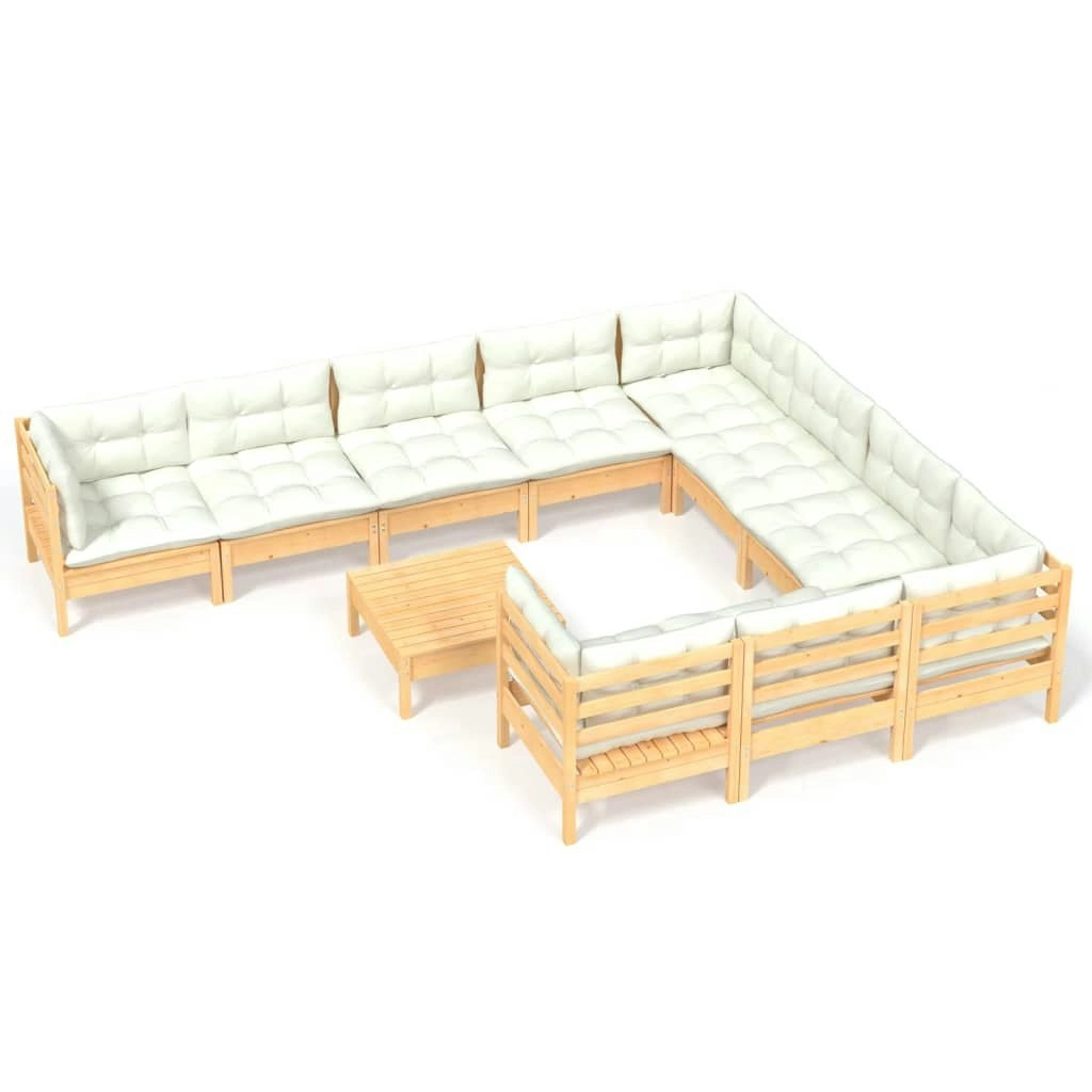 11 Piece Garden Lounge Set with Cream Cushions Pinewood 3097001