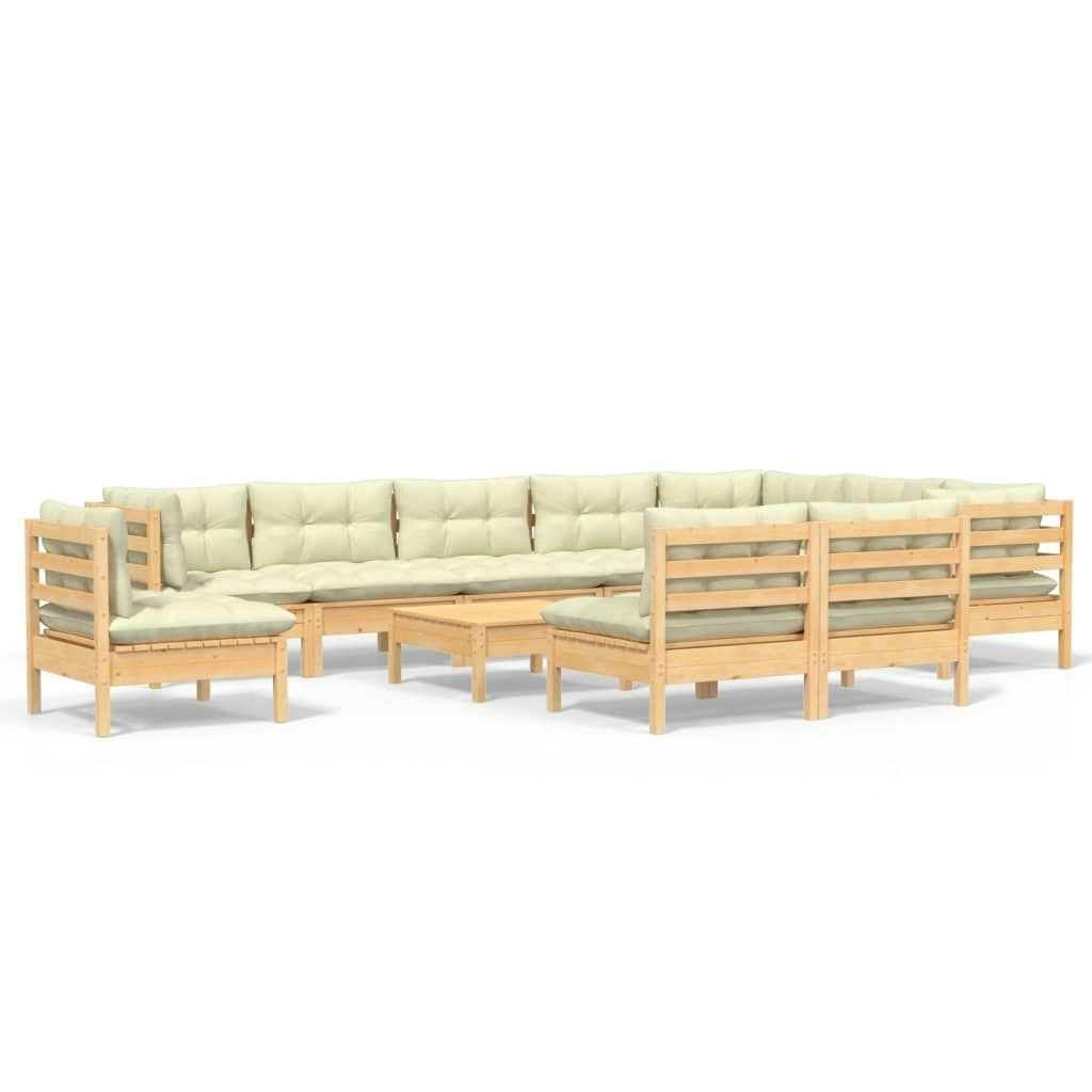 11 Piece Garden Lounge Set with Cream Cushions Solid Pinewood 3096761