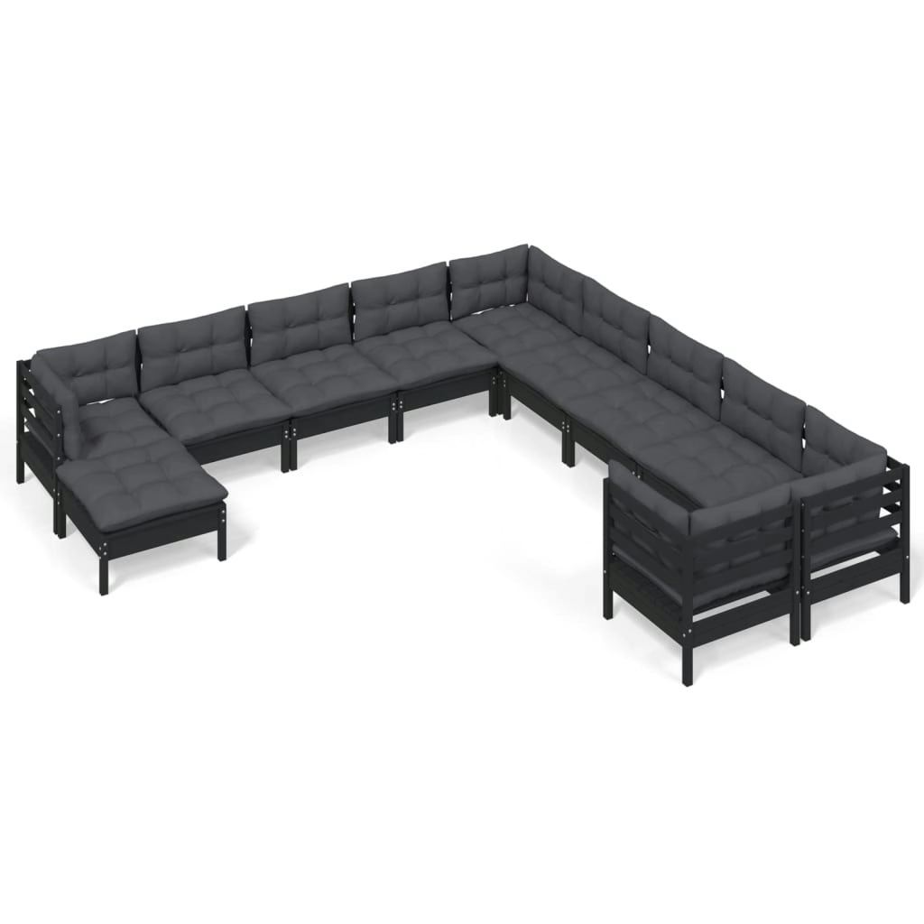 11 Piece Garden Lounge Set with Cushions Black Pinewood 3097059