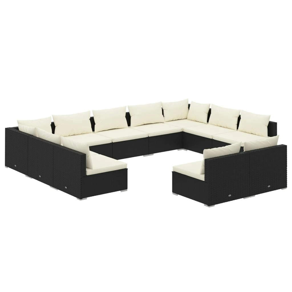 11 Piece Garden Lounge Set with Cushions Black Poly Rattan 3102119