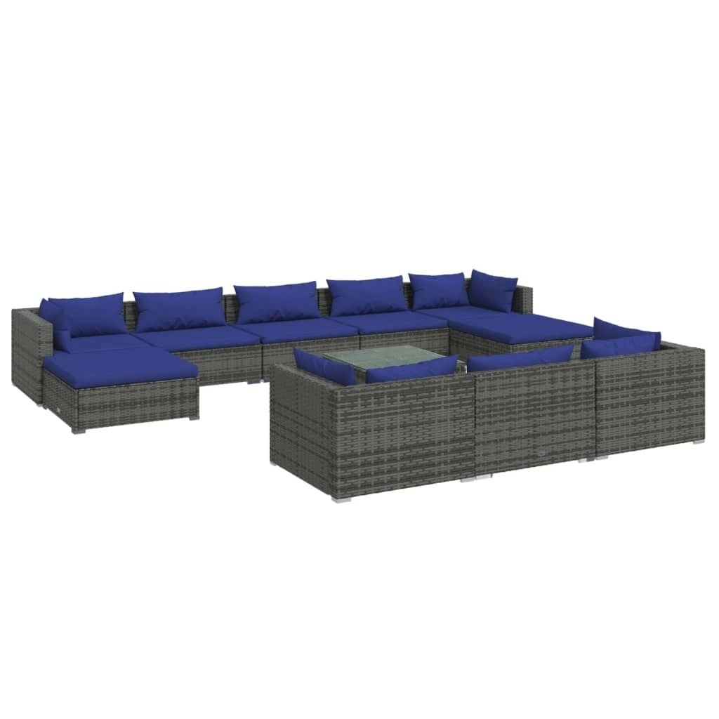 11 Piece Garden Lounge Set with Cushions Grey Poly Rattan 3102054