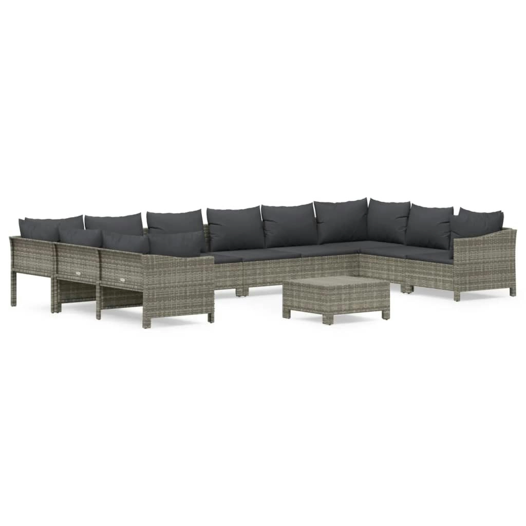 11 Piece Garden Lounge Set with Cushions Grey Poly Rattan 3187307