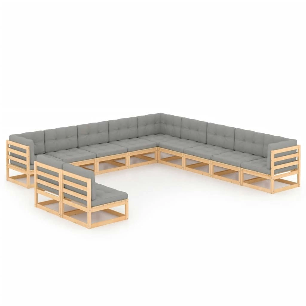 11 Piece Garden Lounge Set with Cushions Solid Pinewood 3076924