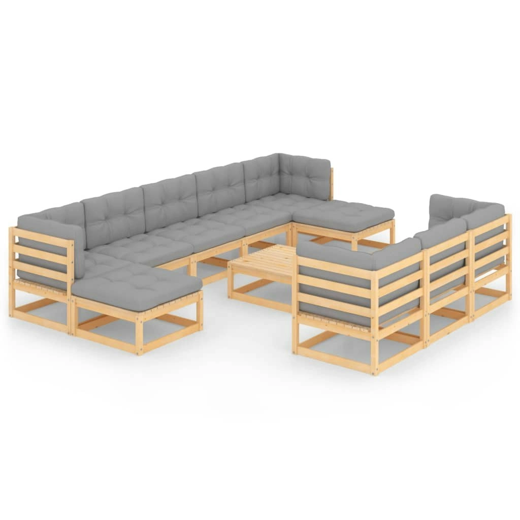 11 Piece Garden Lounge Set with Cushions Solid Pinewood 3077169