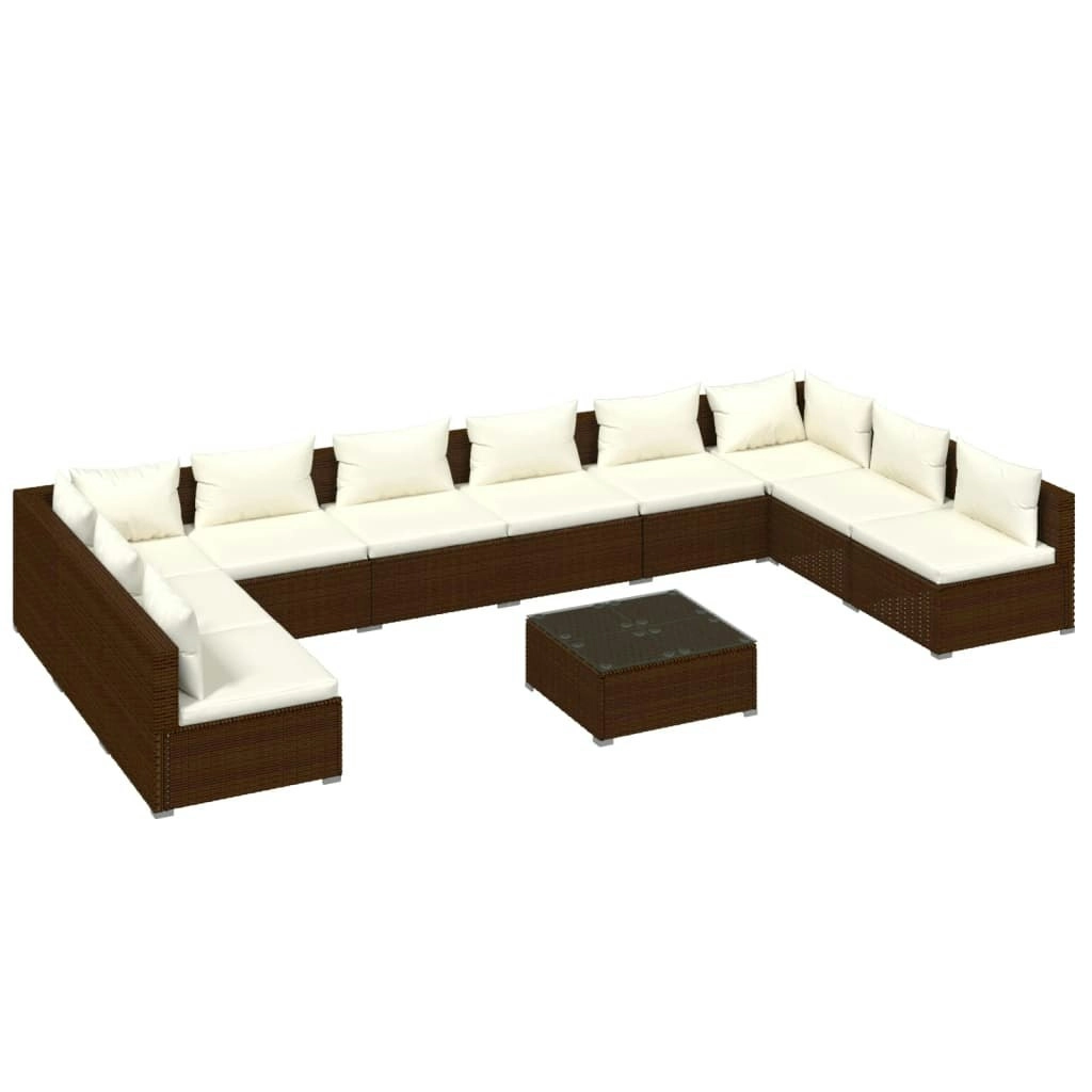 11 Piece Garden Lounge Set with Cushions Poly Rattan Brown 3101930