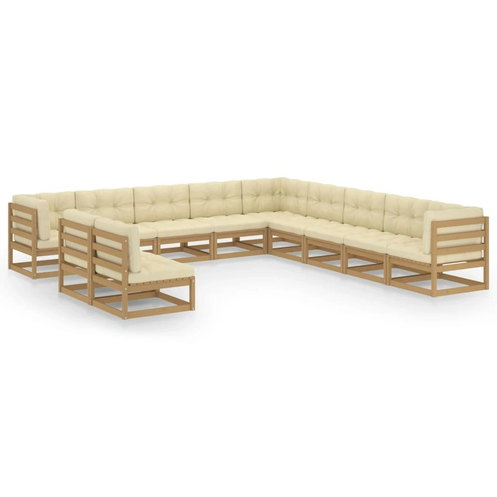 11 Piece Garden Lounge Set&Cushions Honey Brown Solid Pinewood 3076927