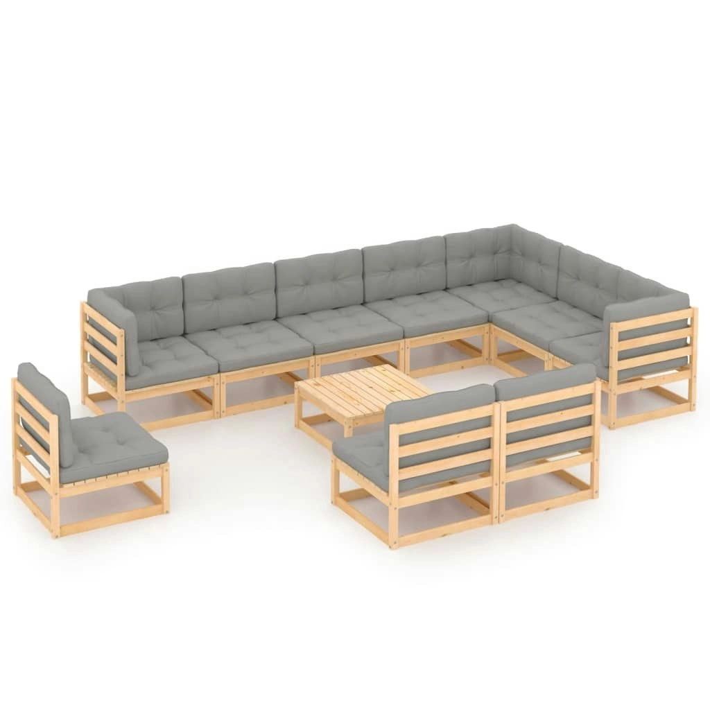 11 Piece Garden Lounge Set with Cushions Solid Pinewood 3076849