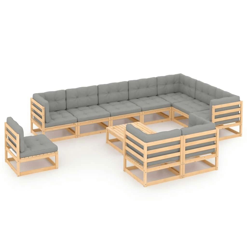 11 Piece Garden Lounge Set with Cushions Solid Pinewood 3076869