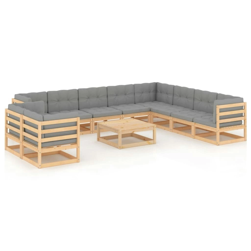 11 Piece Garden Lounge Set with Cushions Solid Pinewood 3076979