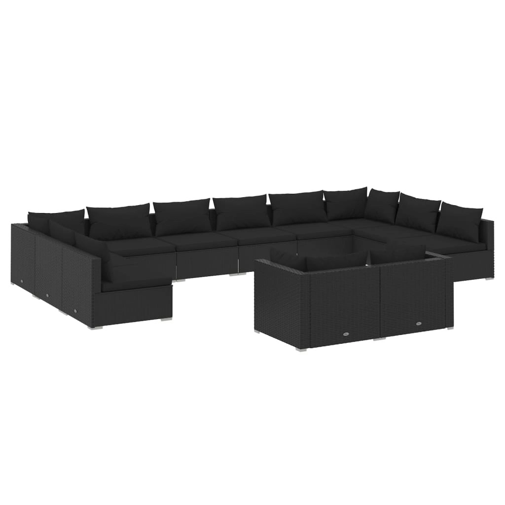 12 Piece Garden Lounge Set with Cushions Black Poly Rattan 3102088