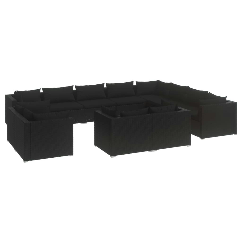 12 Piece Garden Lounge Set with Cushions Black Poly Rattan 3102888