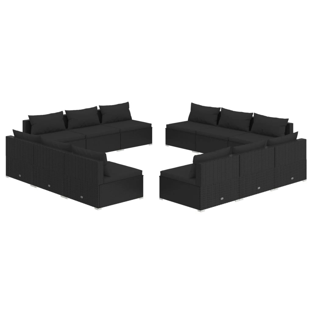 12 Piece Garden Lounge Set with Cushions Poly Rattan Black 3101568