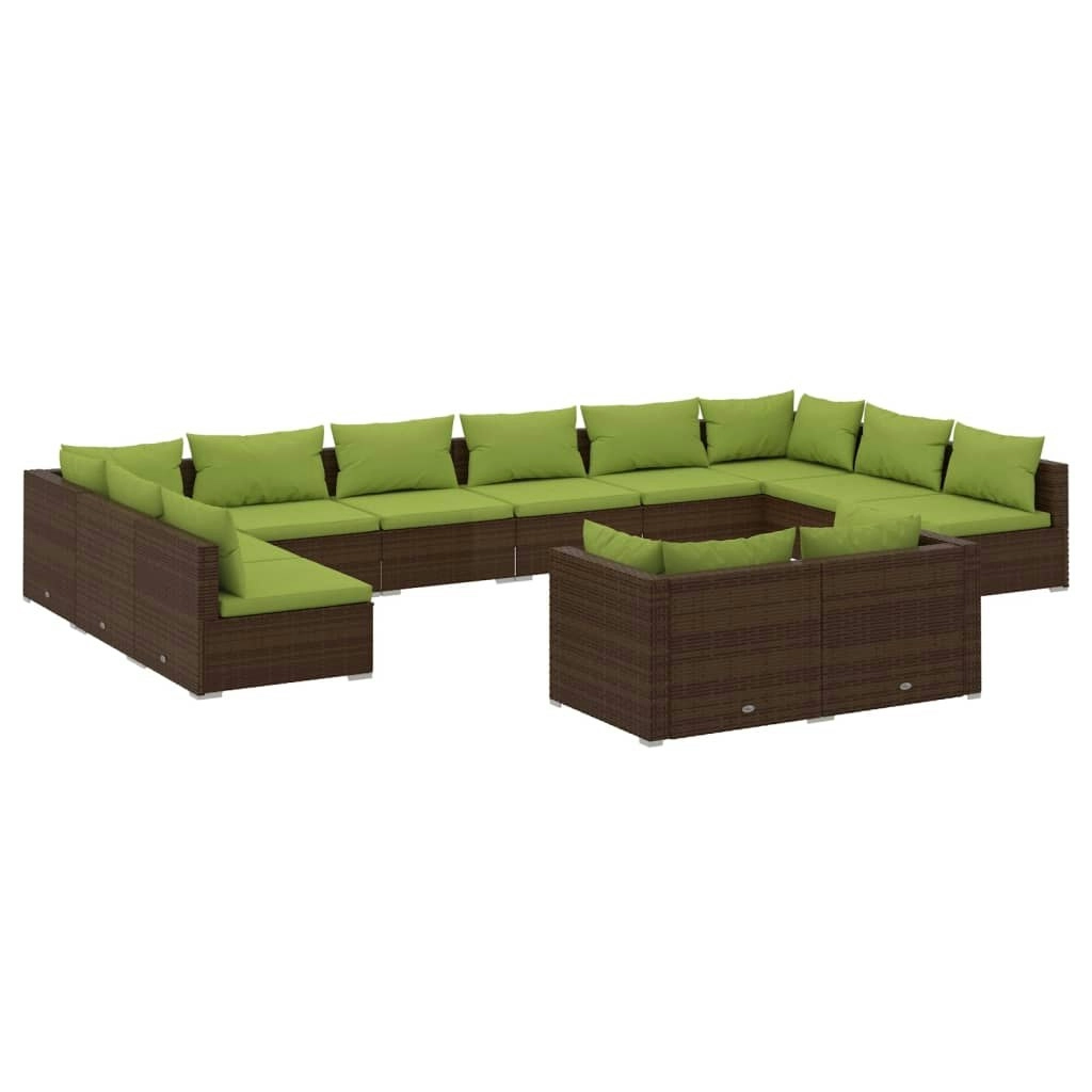 12 Piece Garden Lounge Set with Cushions Brown Poly Rattan 3102092