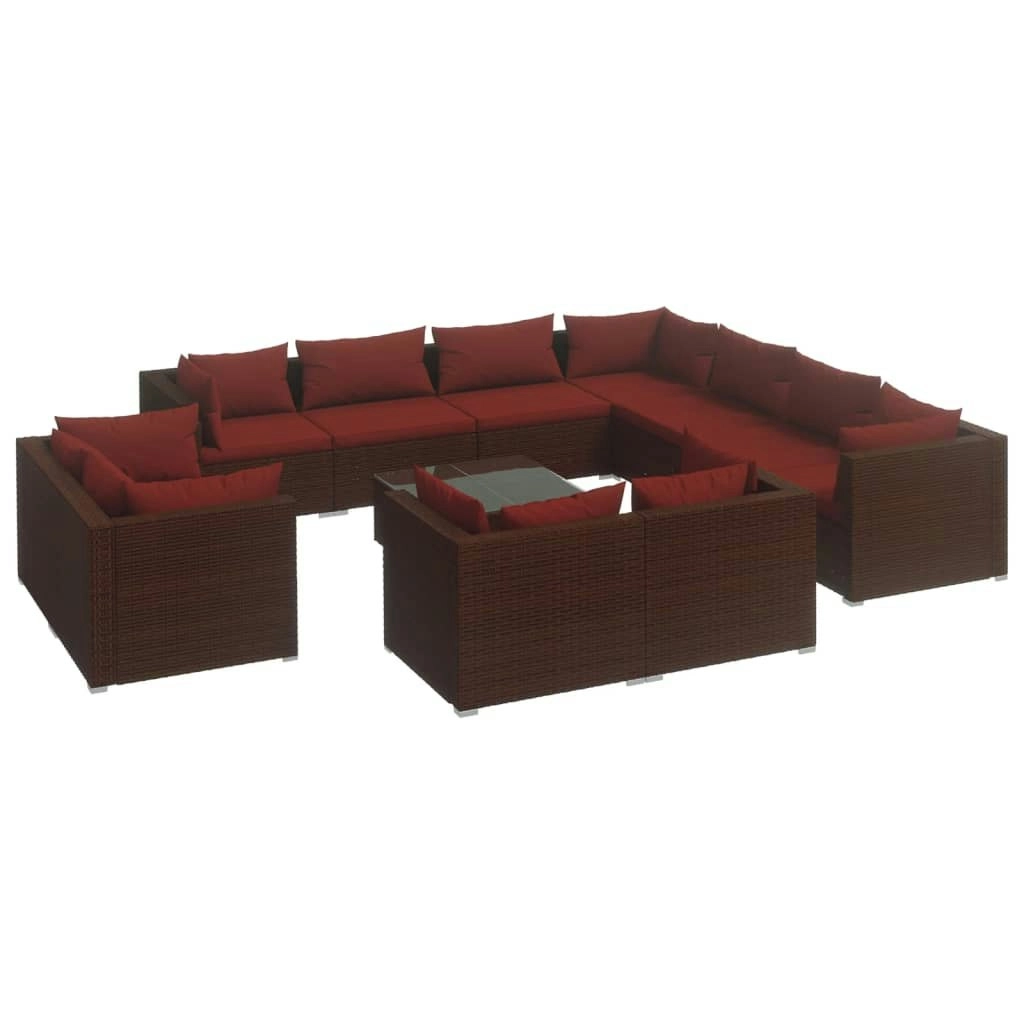 12 Piece Garden Lounge Set with Cushions Brown Poly Rattan 3102883