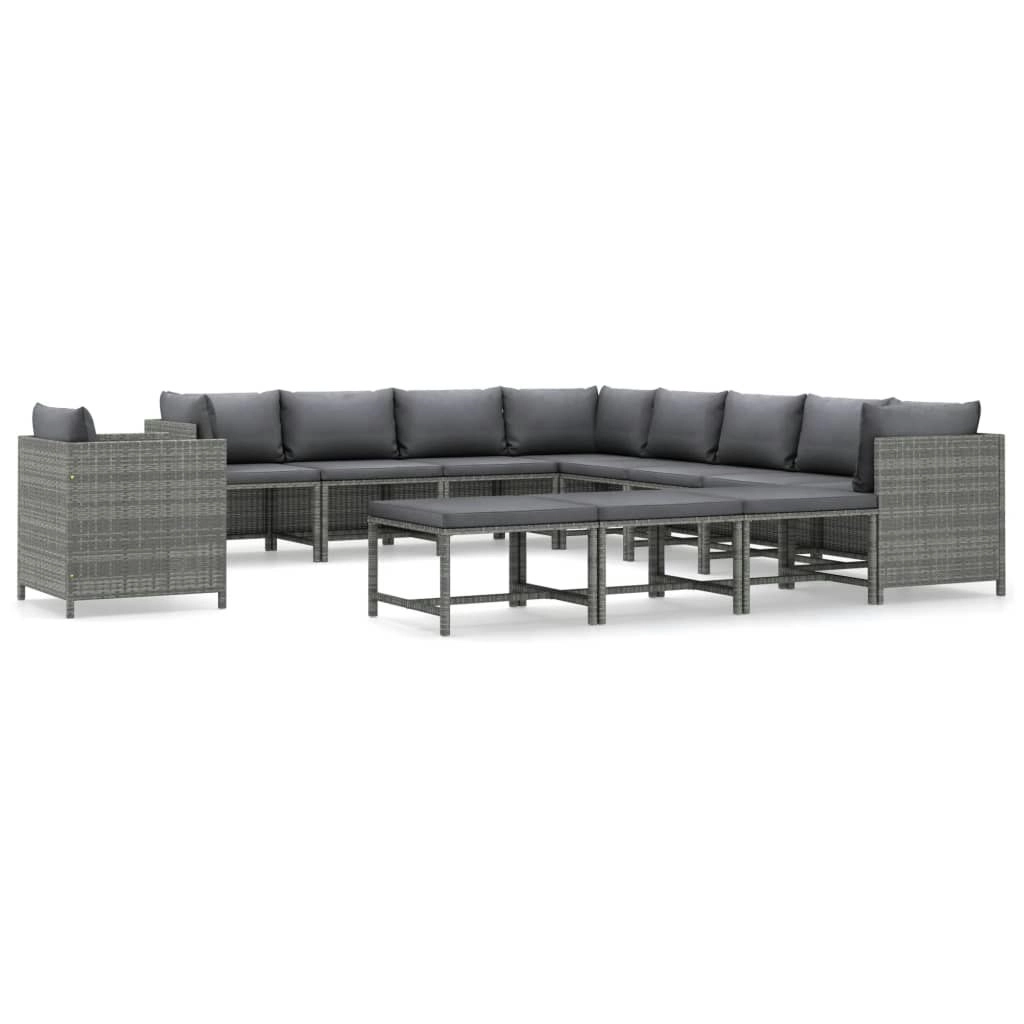 12 Piece Garden Lounge Set with Cushions Poly Rattan Grey 3059776