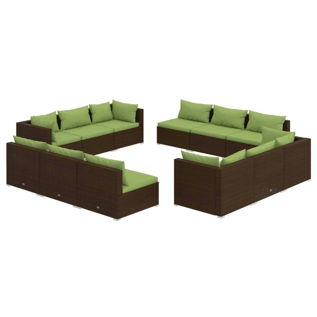 12 Piece Garden Lounge Set with Cushions Poly Rattan Brown 3101588