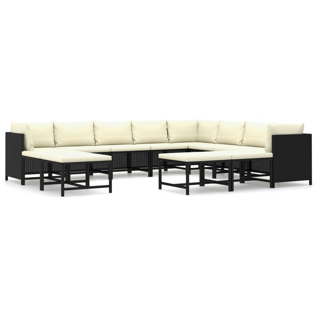 12 Piece Garden Lounge Set with Cushions Poly Rattan Black 3059804