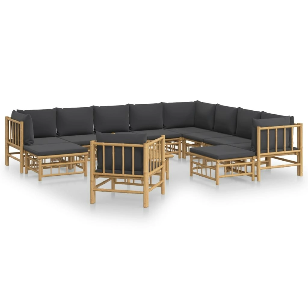 12 Piece Garden Lounge Set with Dark Grey Cushions  Bamboo 3155226