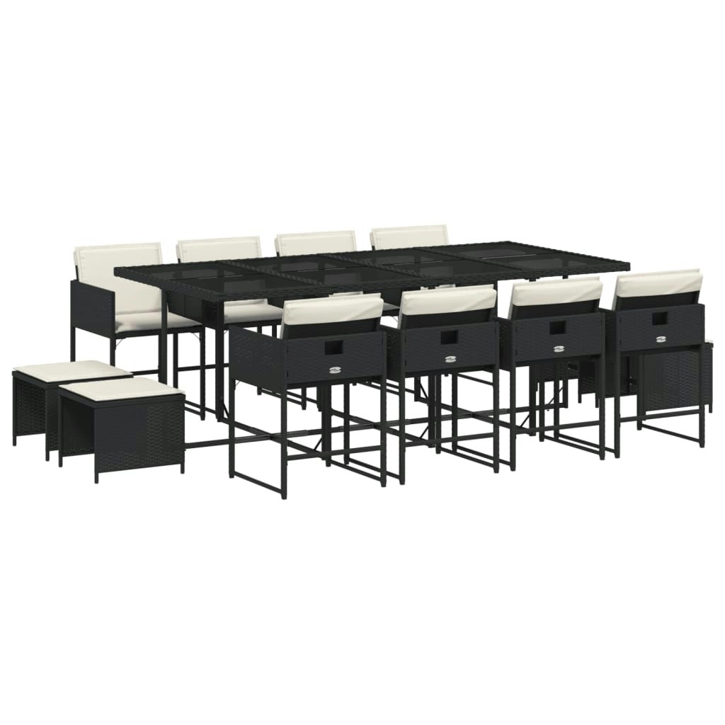 13 Piece Garden Dining Set with Cushions Black Poly Rattan 3211338