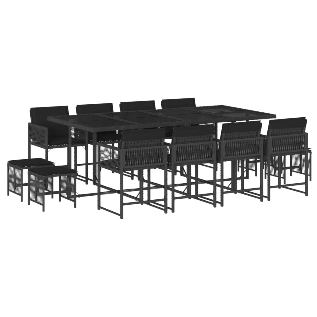 13 Piece Garden Dining Set with Cushions Black Poly Rattan 3211519