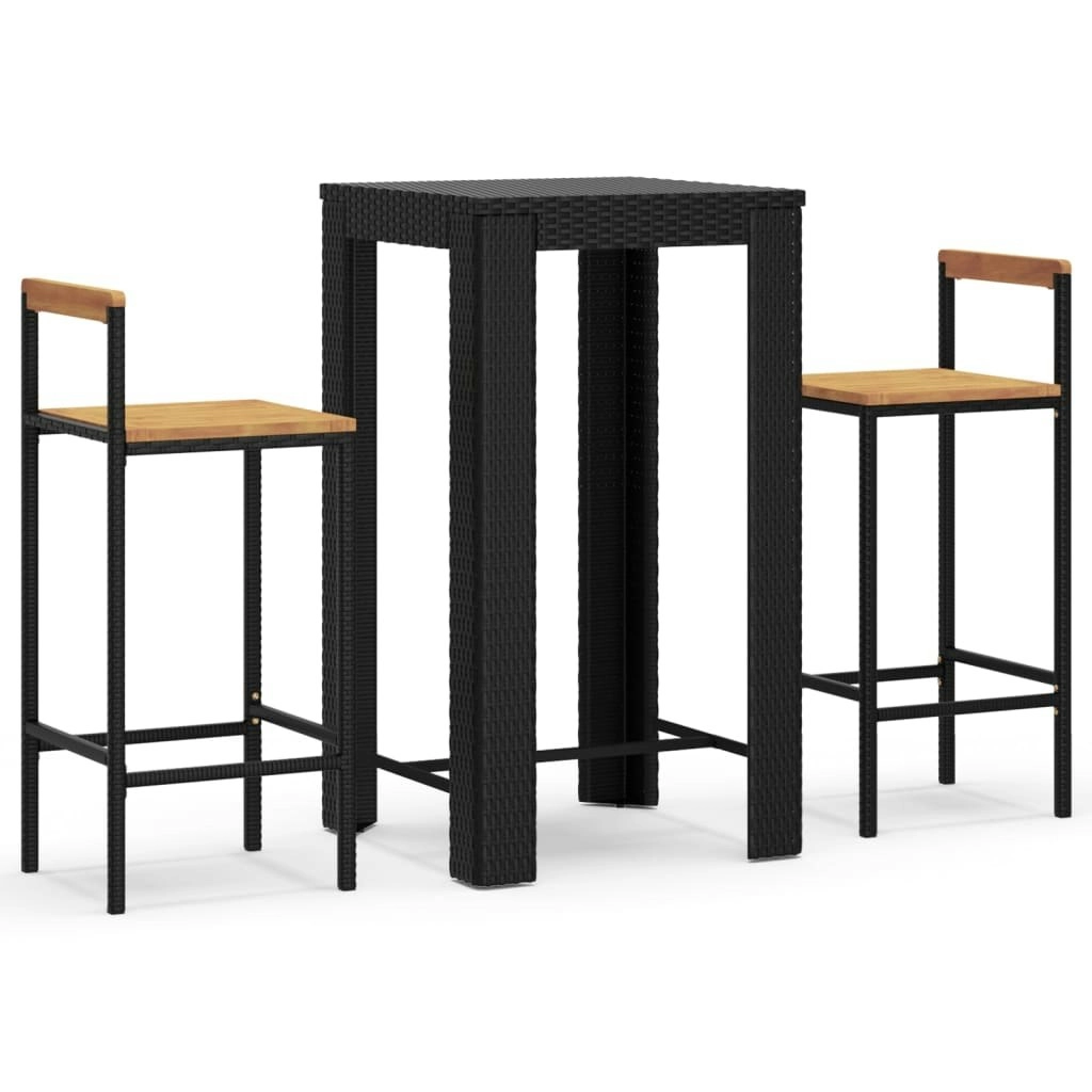 3 Piece Garden Bar Set Black Poly Rattan&Solid Wood Acacia 3187710