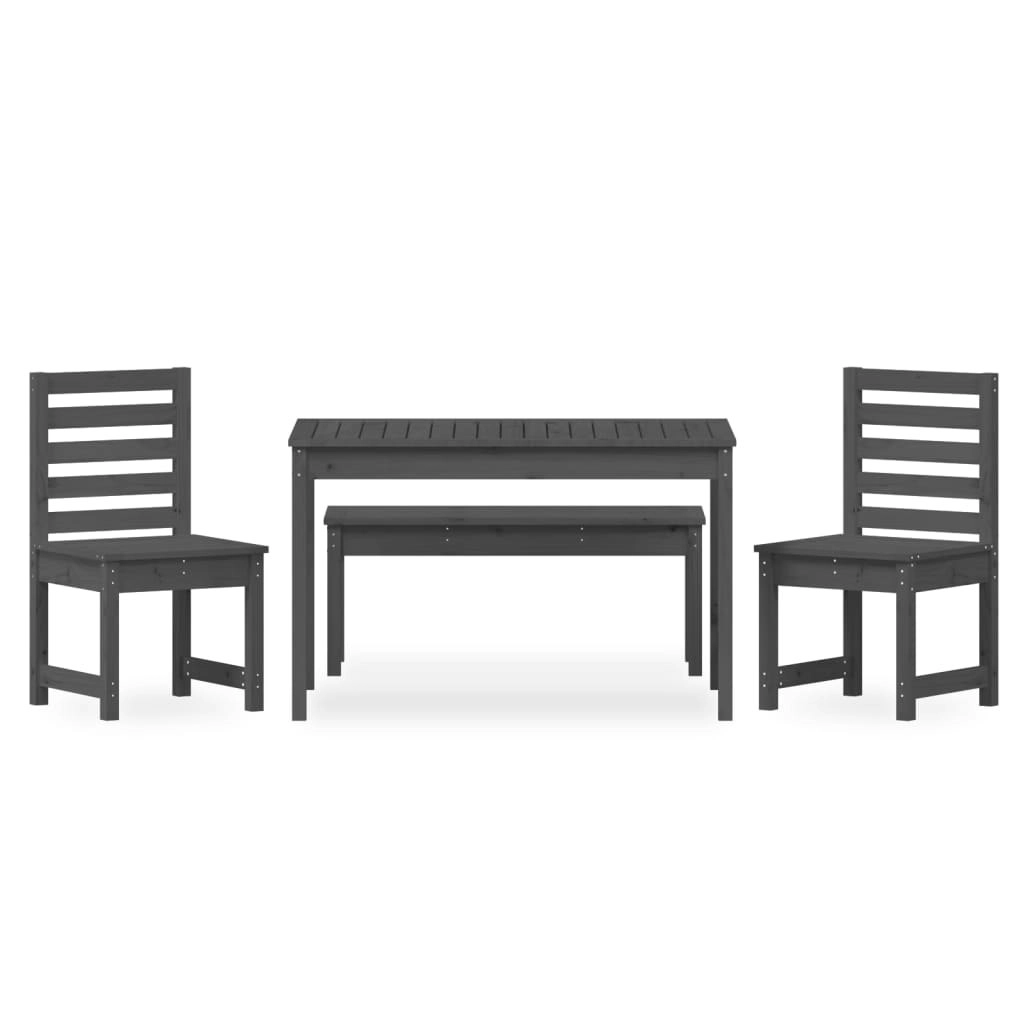 4 Piece Garden Dining Set Grey Solid Wood Pine 3154703