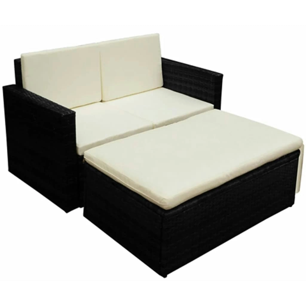 2 Piece Garden Lounge Set with Cushions Poly Rattan Black 42734