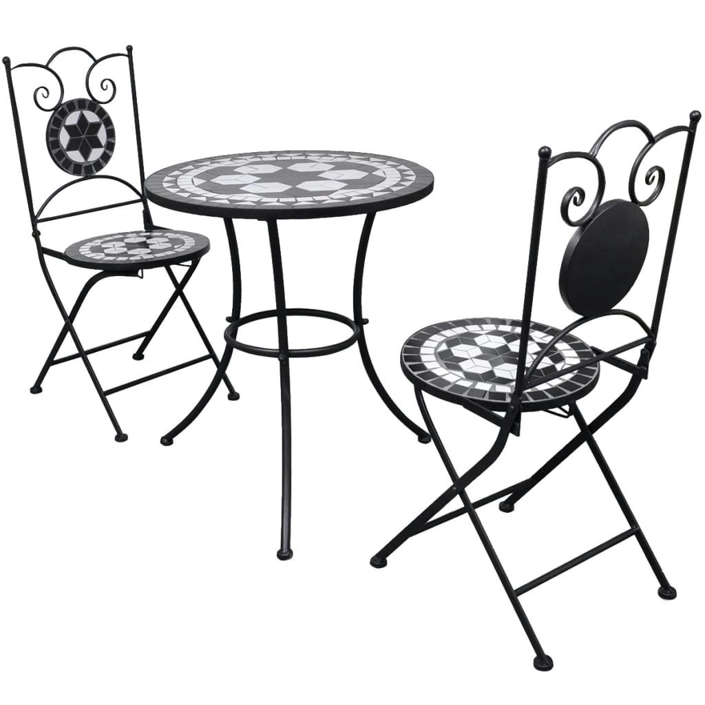 3 Piece Bistro Set Ceramic Tile Black and White 271772