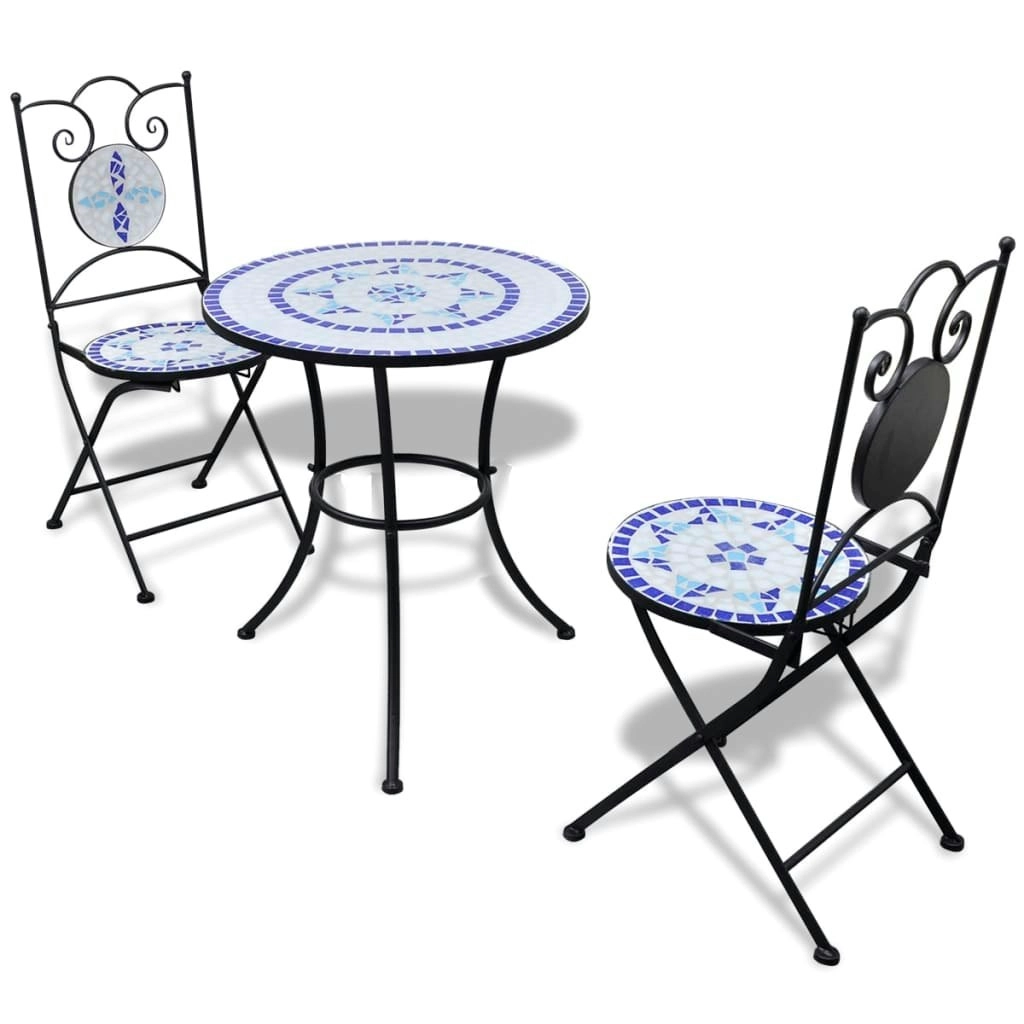 3 Piece Bistro Set Ceramic Tile Blue and White 271771