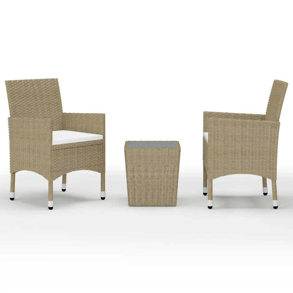 3 Piece Bistro Set Poly Rattan and Tempered Glass Beige 3058360