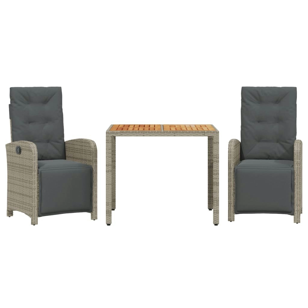 3 Piece Bistro Set with Cushions Grey Poly Rattan 3212480