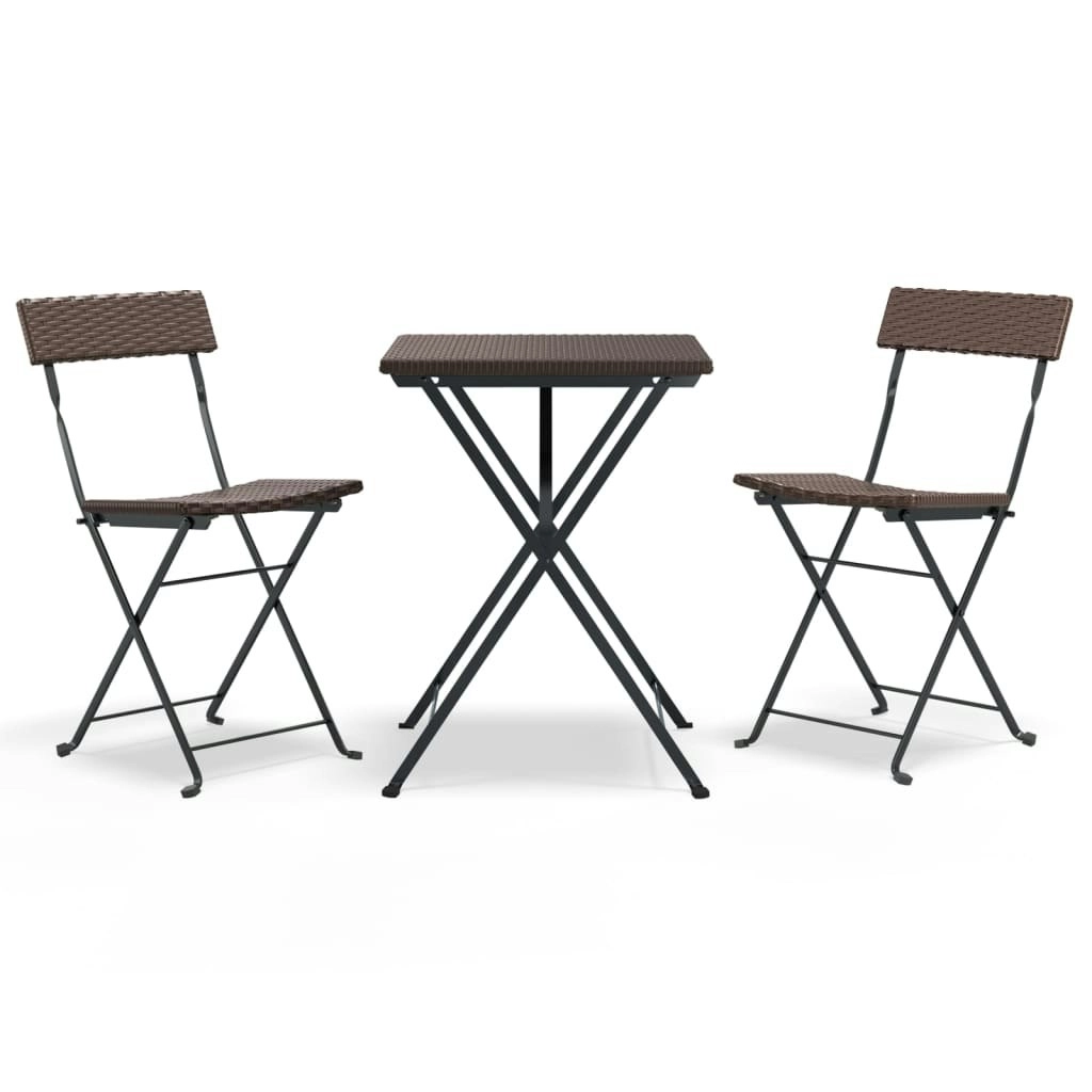 3 Piece Folding Bistro Set Brown Poly Rattan 319990