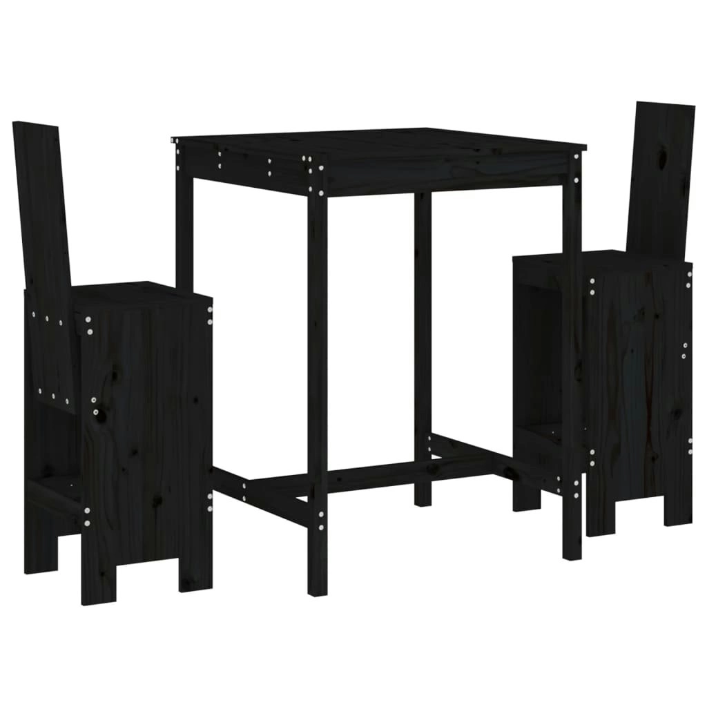 3 Piece Garden Bar Set Black Solid Wood Pine 3157767