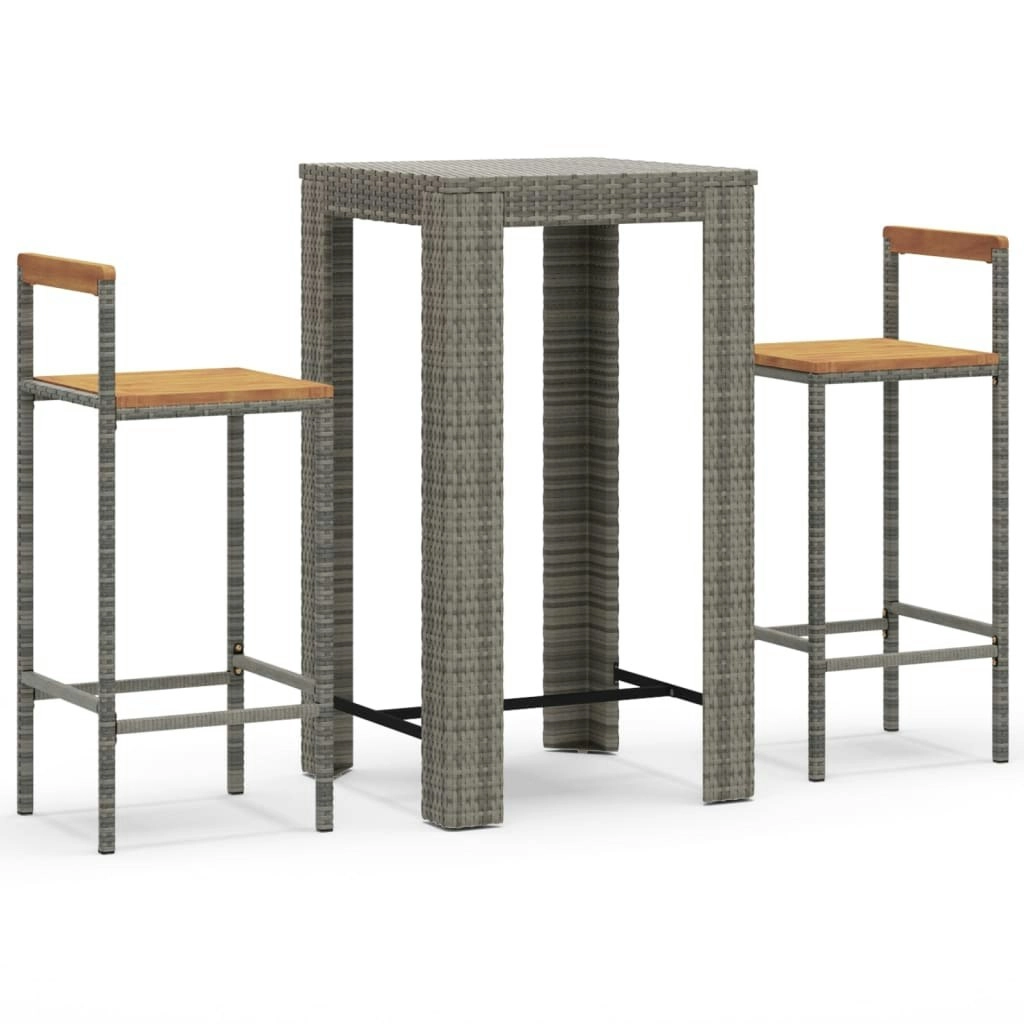 3 Piece Garden Bar Set Grey Poly Rattan&Solid Wood Acacia 3187711