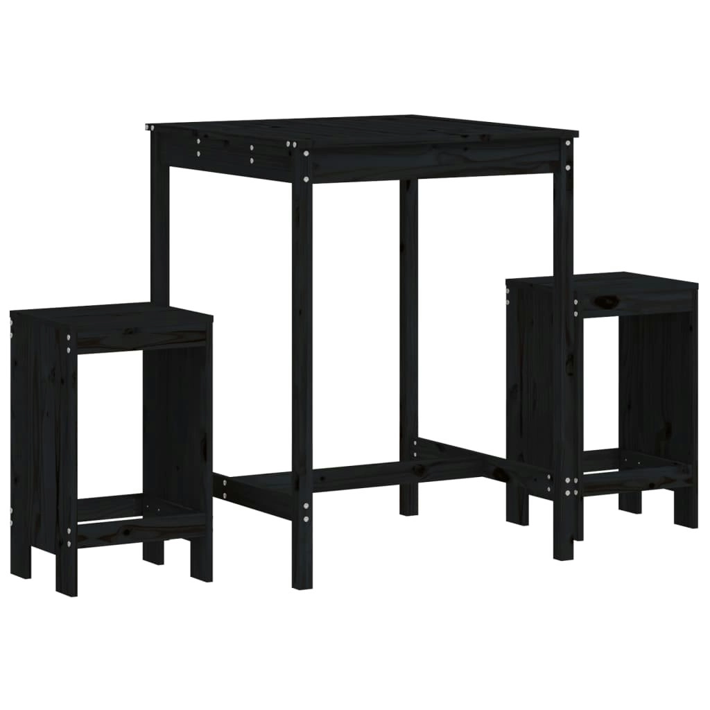 3 Piece Garden Bar Set Black Solid Wood Pine 3157737