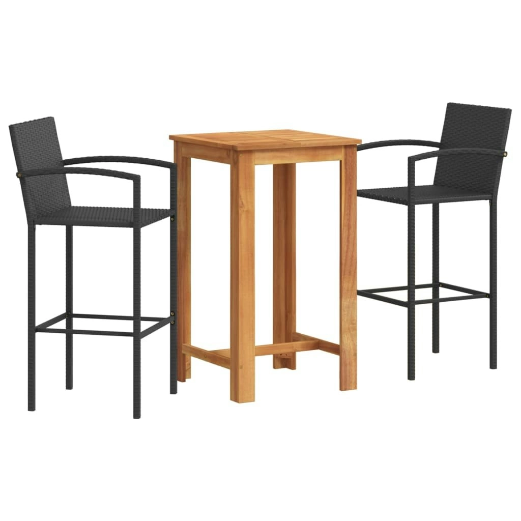 3 Piece Garden Bar Set Black Solid Wood Acacia and Poly Rattan 3295273