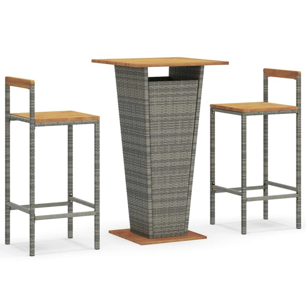 3 Piece Garden Bar Set Grey Poly Rattan&Solid Wood Acacia 3187726