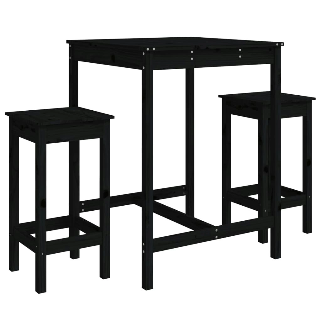 3 Piece Garden Bar Set Black Solid Wood Pine 3154729