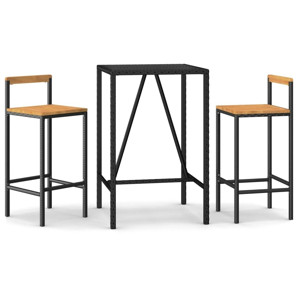 3 Piece Garden Bar Set Black Poly Rattan& Solid Wood Acacia 3187690