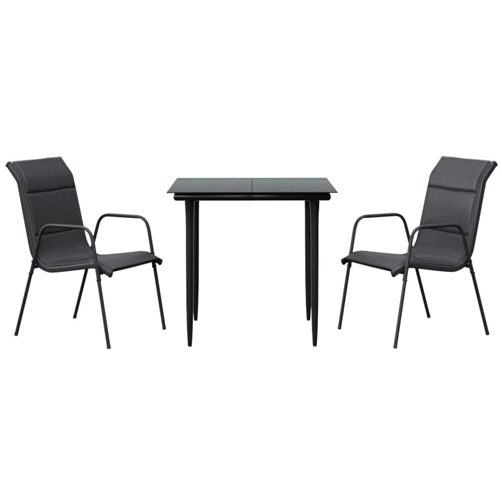 3 Piece Garden Dining Set Black Steel and Textilene 3200702