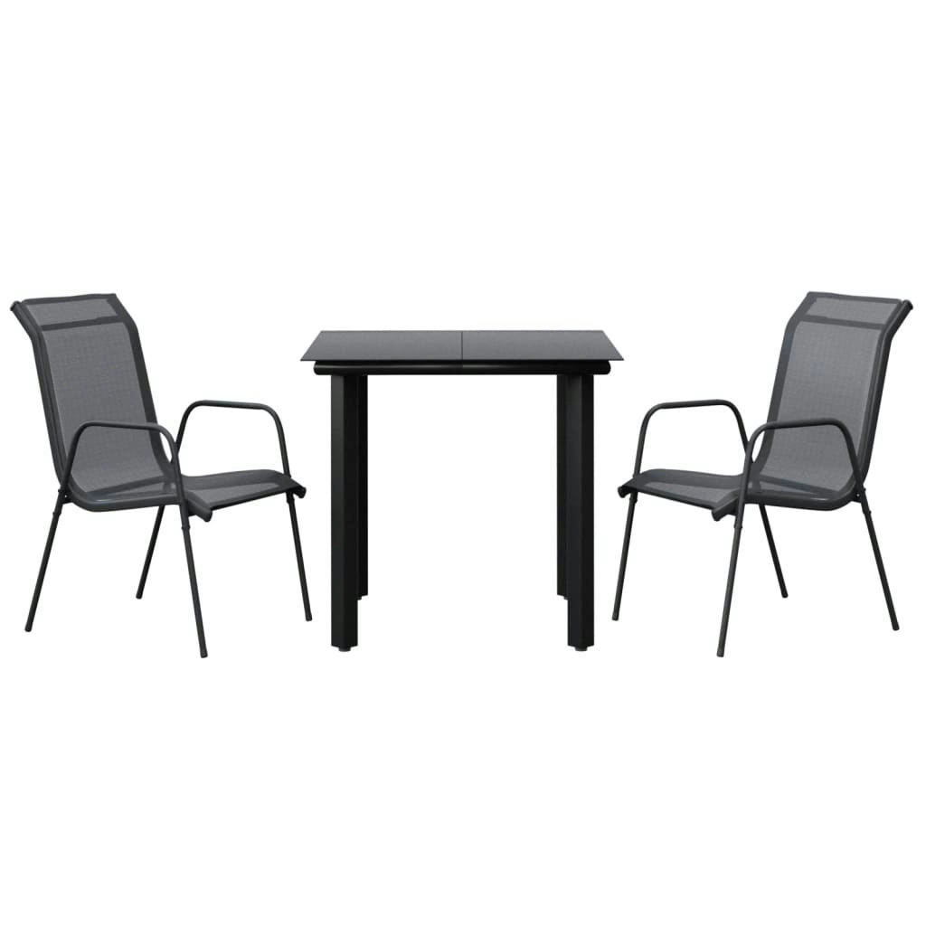 3 Piece Garden Dining Set Black Steel and Textilene 3200690