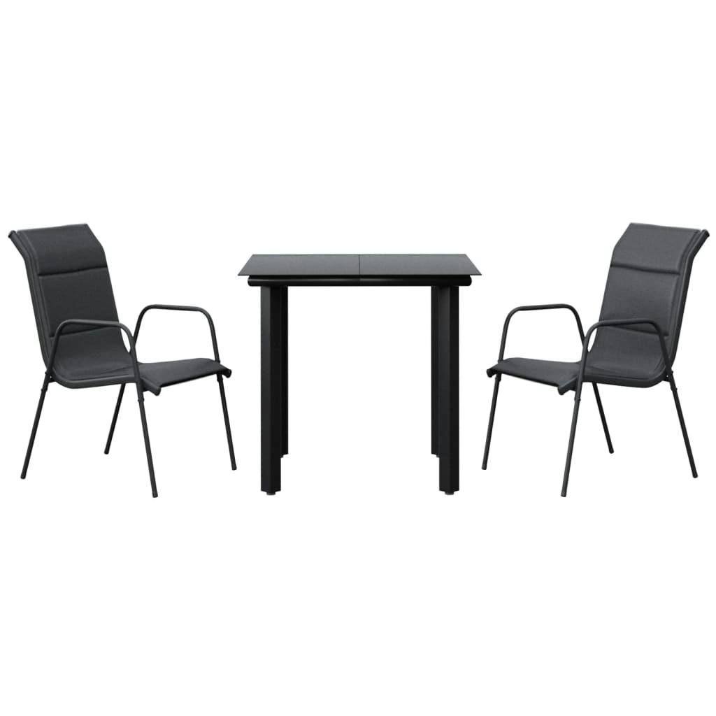 3 Piece Garden Dining Set Black Steel and Textilene 3200710