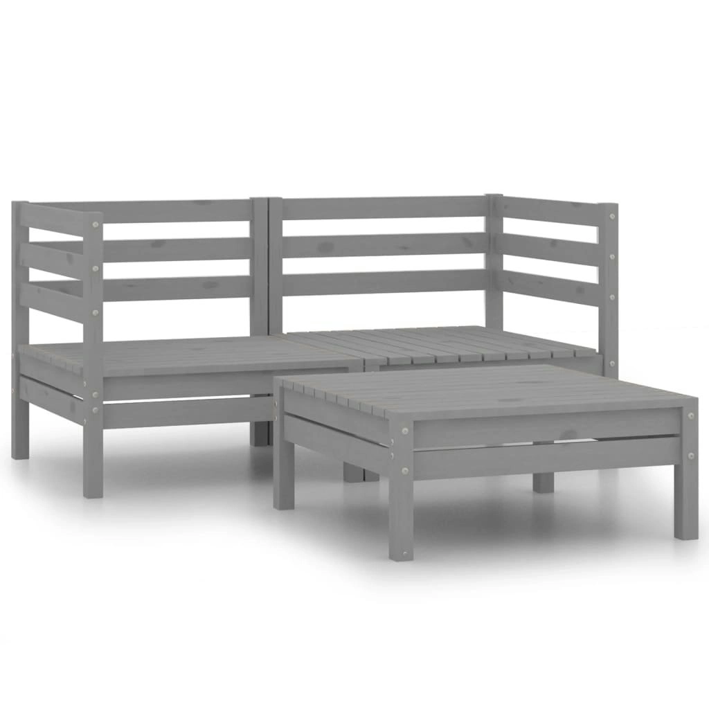 3 Piece Garden Lounge Set Grey Solid Pinewood 3082394