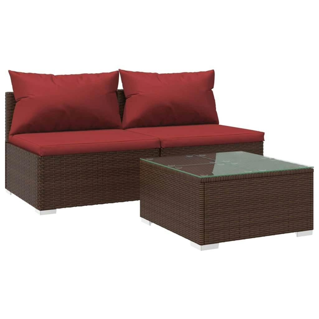 3 Piece Garden Lounge Set with Cushions Poly Rattan Brown 3101403