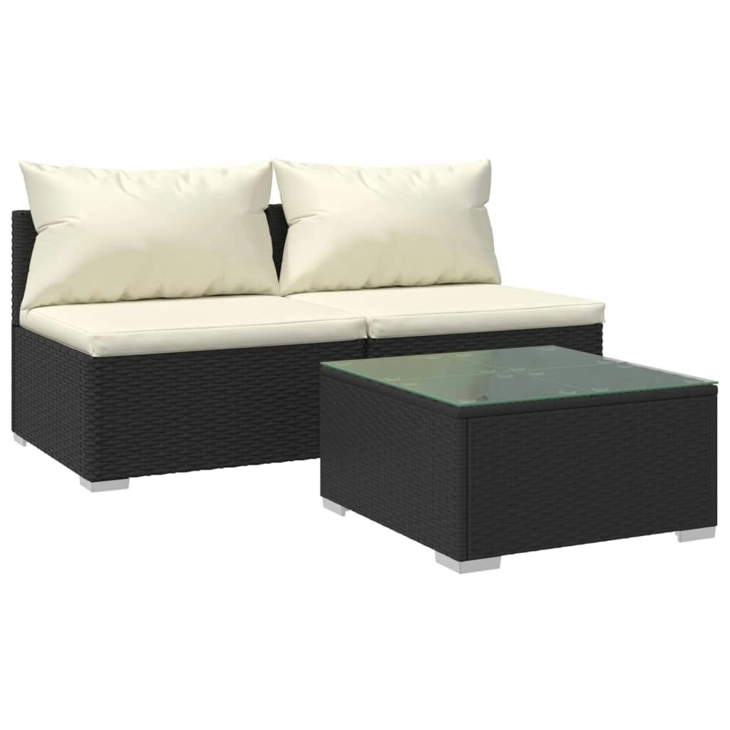 3 Piece Garden Lounge Set with Cushions Poly Rattan Black 3101399