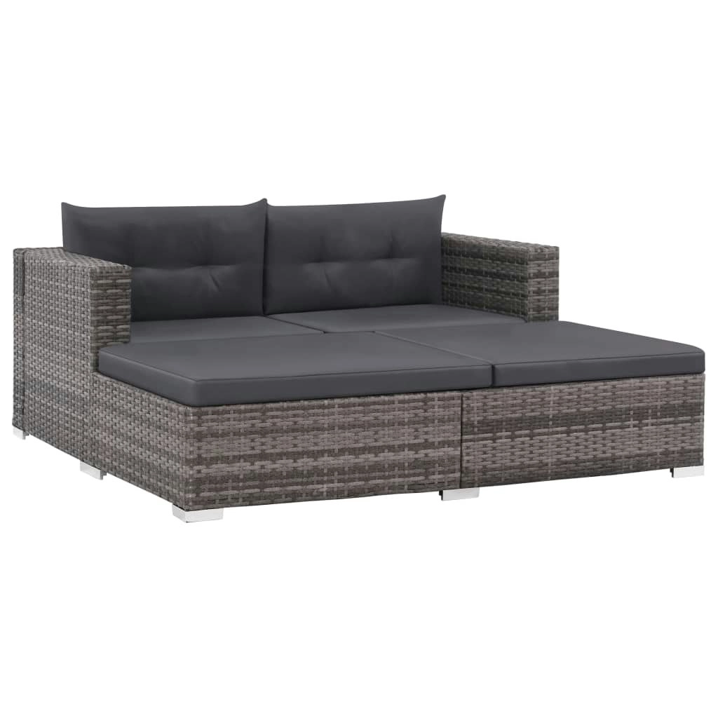 3 Piece Garden Lounge Set with Cushions Poly Rattan Grey 44427