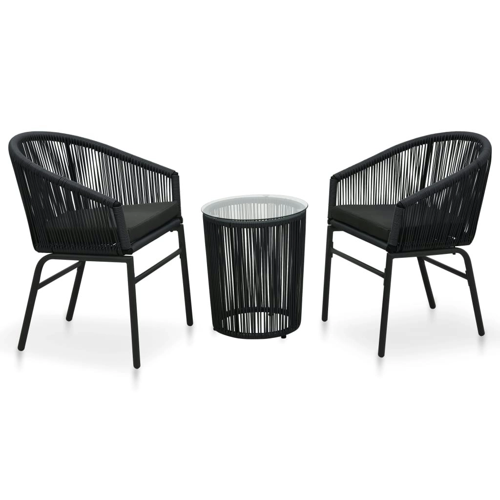 3 Piece Bistro Set with Cushions PE Rattan Black 48138